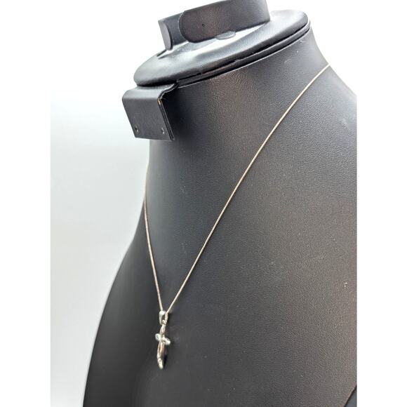 925 Sterling Silver Diamond Cut Open Cross Pendant Box Chain 17" Necklace - Picture 2 of 7